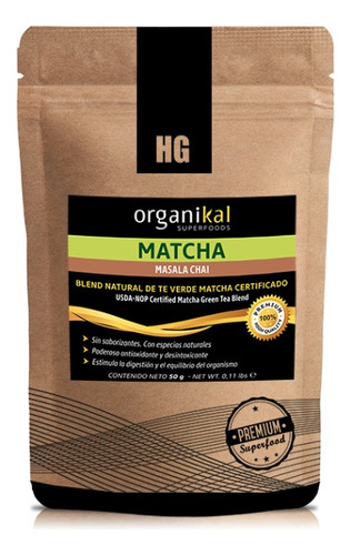 Organikal Te Verde Matcha Masala Chai Vegano Sin Tacc 50g