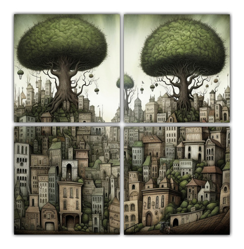 160x160cm Cuadros Decorativos Ciudad Tim Burton Estilo Neo-n