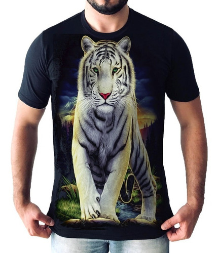 Camiseta Camisa Animal Tigre Branco Unissex Full Print