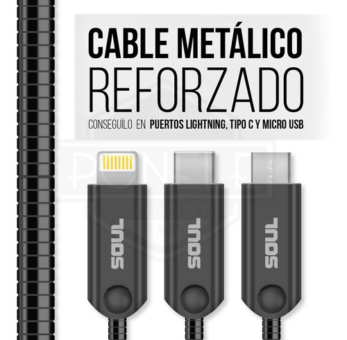 Cable Cargador Usb Micro Usb Iron Flex Reforzado Metalico
