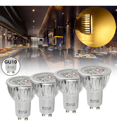 1pc Gu10 100-240v 4led 6w = 50w Bombillas Led Foco Caliente/