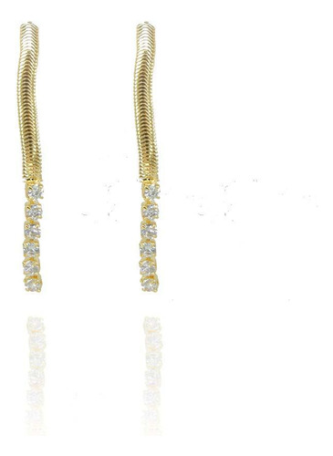 Brinco Fita Com Zircônias Folheado Ouro 18k - Elegância