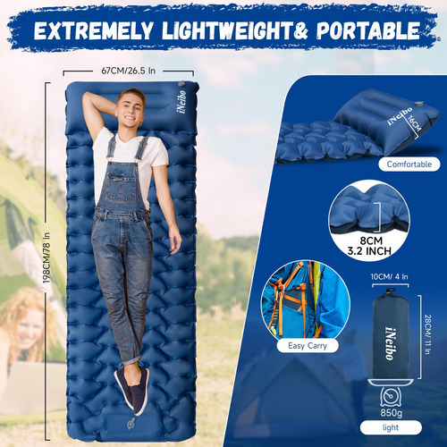 Colchoneta De Dormir Inflable Con Almohada Y Bomba Para Camp