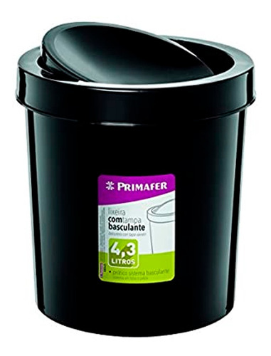 Cesto De Lixo Preto Com Tampa Basculante 4,3l - Lixeira