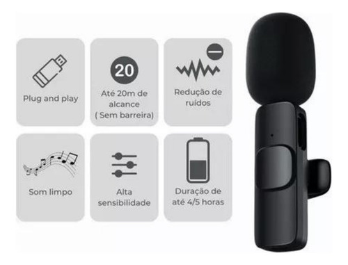 Microfone Sem Fio Duplo Lapela Bluetooth Para iPhone Android