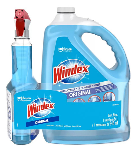 Windex Limpia Vidrios 5 L + Atomizador 946 Ml 