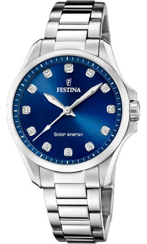 Relógio feminino Festina F20654.4 Solar Energy Steel Cor de fundo azul