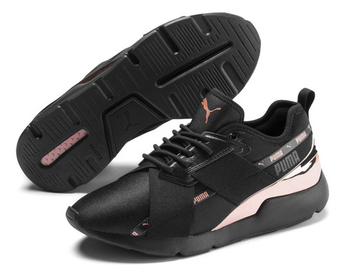 Tenis Puma Muse X-2 Metallic Wn Mujer Negro Y Rosa Metálico