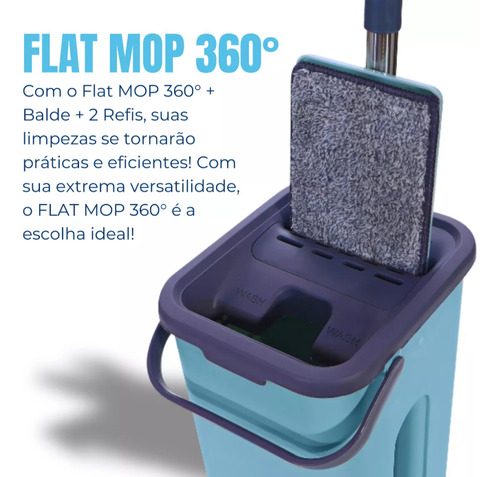 Mop Flat Rodo Giratório 360 Com Balde Lava E Seca C/ 2 Refis