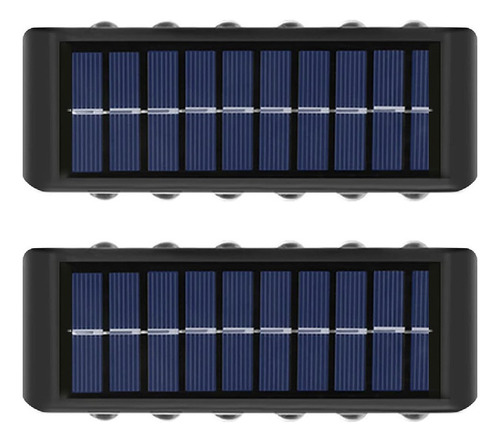 Pack De 2 Foco Aplique De Muro Solar Potente 12 Led Cálida Estructura Negro