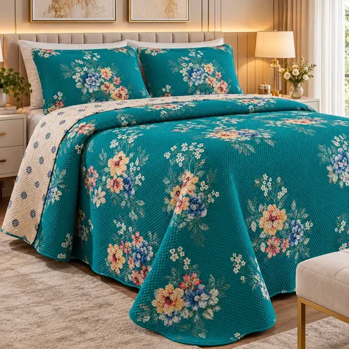 Colcha Cobre Leito Matelado Liso Floral Casal 3 Peças Luxo