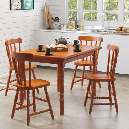 Conjunto Mesa De Jantar 125cm/4 Cadeiras Multimóveis Cr50083 Cor Mel