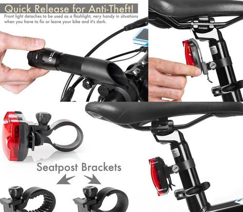 Imagen 4 de 9 de Faro Delantero Flash + Luz Trasera Led Para Bicicleta Crazy