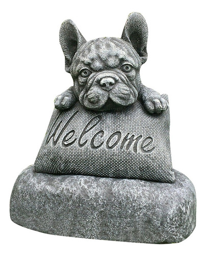 I Bulldog Francés Estatua Jardín Cartel De Bienvenida