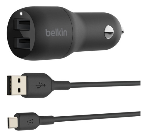 Cargador Carro Belkin Dual Usb-a  Y Cable Usb-a A Micro-usb 