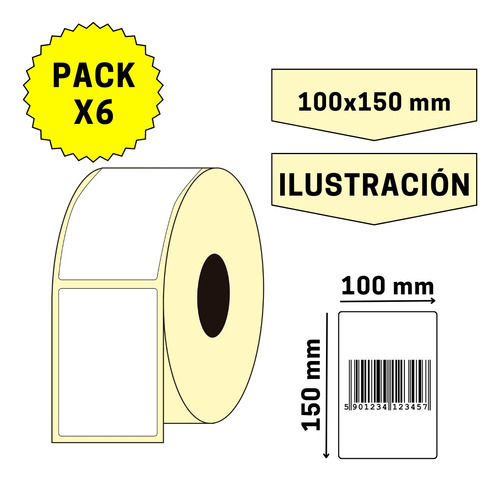 Imagen 1 de 2 de Pack X 6 Rollos X 328 Etiqueta Ilustr 100 X 150 Mm (ancxalt)