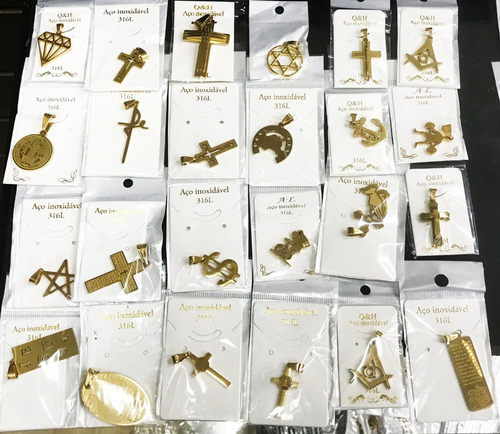 Pingente Aço Inox Kit 12 Peças Variadas Atacado Cor Prateado