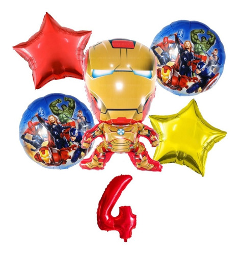 Globos Iron Man Por 5 Piezas + Numero Metalizado 