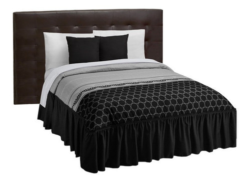 Colcha Con Cojines King Size Gris Zen Capitonado Color Negro Rayado