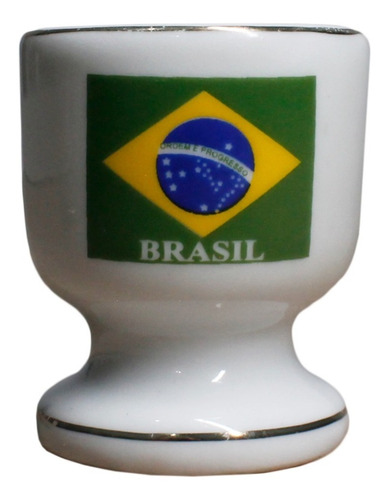 Porta Ovo De Porcelana Branco Com Bandeira Do Brasil 77g 4cm