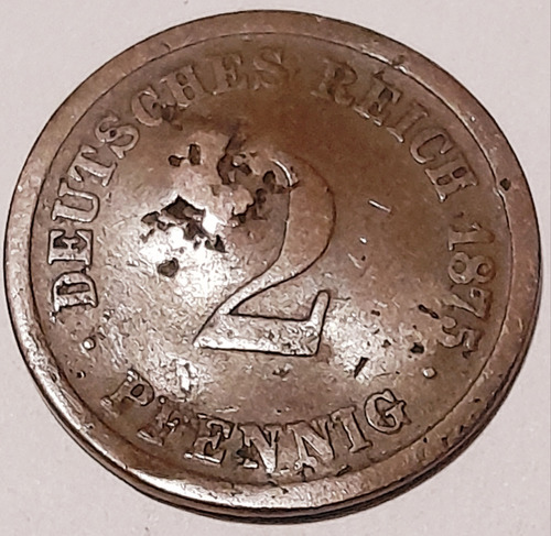 Moneda 2 Pfennig D 1875 Deutsches Reich Error De Acuñacion 