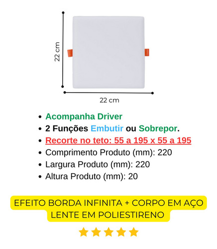 Kit 4 Plafon Frameless 32w Borda Infinita Sobrepor/embutir