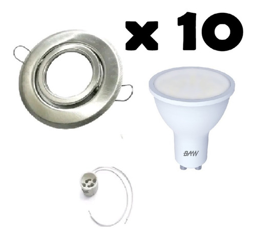 Pack X10  Spot Embutir Platil + Dicro Led 7w Calida + Zocalo