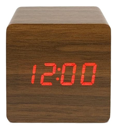 Reloj Despertador Cúbico Color Chocolate Con Led Rojo