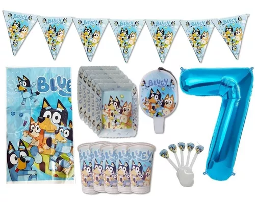 Kit Decoración Cumpleaños Bluey X24 + Vela + Numero