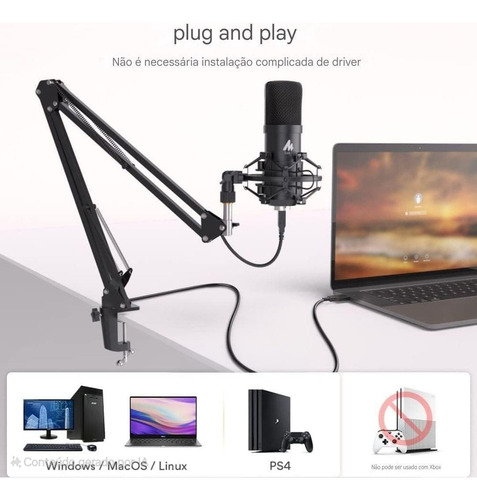 Microfone Condensador Usb E Braço Articulado Maono Au-a04