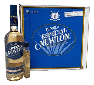 Caja Tequila Especial Newton Edición Azul 1l Con Pacha 200ml