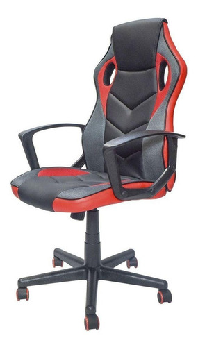 Imagen 2 de 4 de Silla de escritorio Top Living SILL13 gamer ergonómica roja y negra con tapizado de cuero sintético y mesh