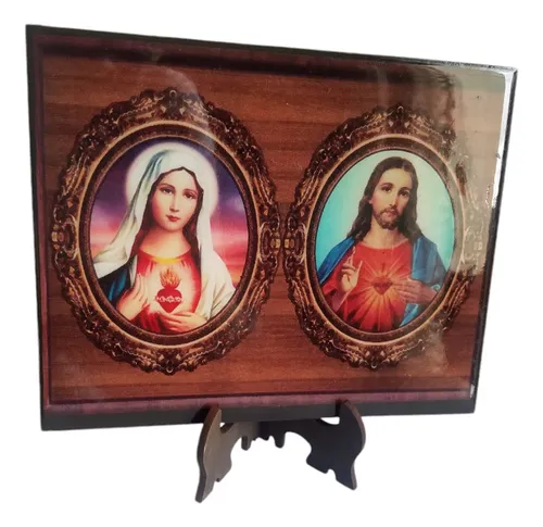 Retablo Corazón De Jesús Y María En Mdf Acabado En Resina