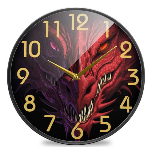 Naanle Magic Red Dragon Head Print Reloj De Pared Redondo, 9