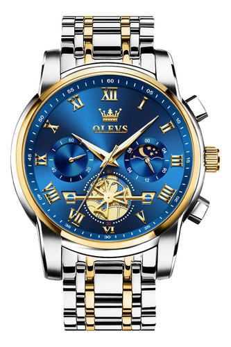 Reloj Olevs Blue Analog Quartz De Acero Inoxidable Para Homb