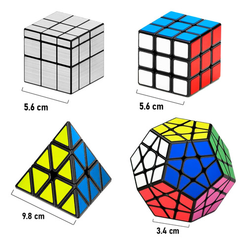 Paquete Cubos (3x3, Mirror, Megaminx Y Pyraminx) Base Negra