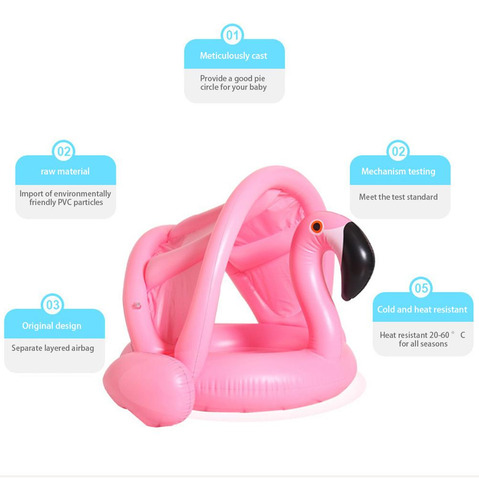 Anillo De Natación Flamingo Para Bebés, Toldo, Protector Sol