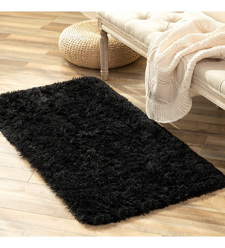 Tapete Decorativo 60x40cm Baño Recámara Sala Felpaultrasuave Ancho 40 Cm Color Negro Diseño De La Tela Geométrica Largo 60 Cm