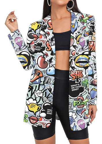 Blazer De Mujer Con Estampado De Dibujos Animados De Moda Ca