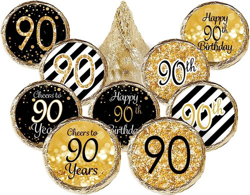 Etiquetas Para Recuerdos Cumpleaños 90 En Negro Y Dorado 180