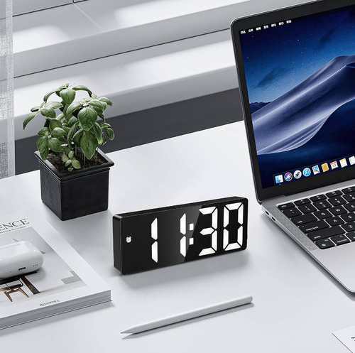 Reloj Despertador Digital Bocina Bluetooth Negro Y Radio Fm,Despertador espejo