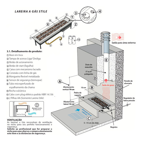 Lareira Aquecedor A Gás Com Tampa Jx Metais Inox 304 - 90 Cm