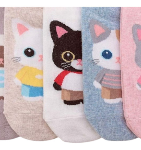 5 Pares Calcetines De Gato Para Mujer Unitalla Variados Estampado Único