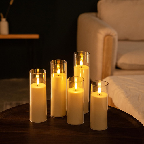 5pz Recargable Velas Led Parpadeantes Sin Llama Con Vidrio