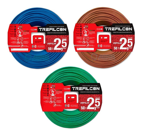 Cable Unipolar 2.5mm Trefilcon Pack X 3 Rollos De 50 Mts