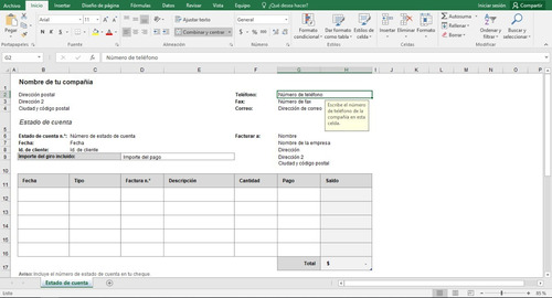 Excel Estado De Cuenta Facturación (simple)