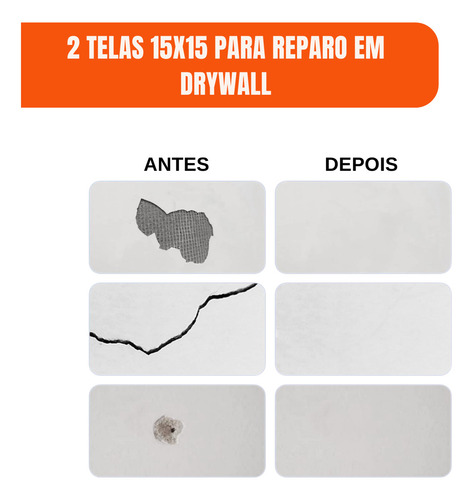 2 Telas De Reparo Autoadesiva Para Drywall 15x15cm Askoi