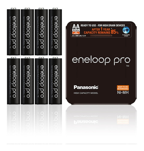 Pila recargable AA Panasonic Eneloop Pro BK-3HCCA Cilíndrica - pack de 8 unidades