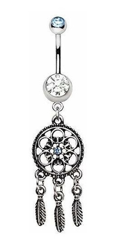 Aros - Blue And Clear Cz Crystal Ornate Dream Catcher Dangle