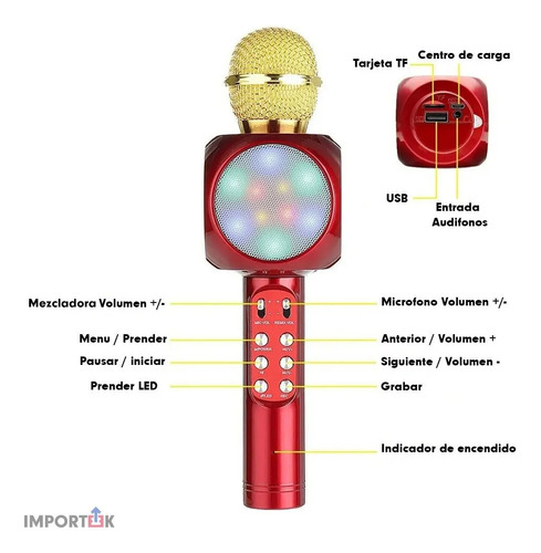 Microfono Bocina Karaoke Bluetooth Speaker Inalambrico Led